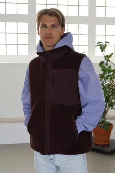 Kultgut Kultgut New Recycling Generation - Kuschelige Sherpa Fleeceweste / With Love, Dunkelrot, – Produktbild 2 von 4
