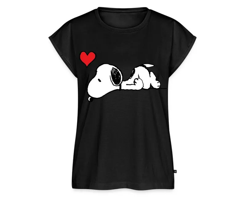 Spreadshirt T-Shirt Peanuts Snoopy Liebe Herz Love Damen Casual Relaxed T-Shirt (1-tlg) Lässige Passform, Schwarz, – Produktbild 1 von 4
