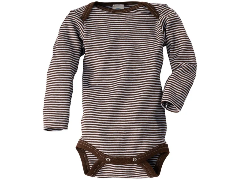 Cosilana Cosilana Baby Body Langarm Wolle Seide braun-geringelt Gr.74/80, Braun, mehrfarbig, – Produktbild 1 von 2