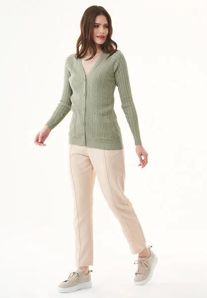 ORGANICATION ORGANICATION Cardigan aus Bio-Baumwolle mit Knöpfen, Petrol(olive green), – Produktbild 2 von 4