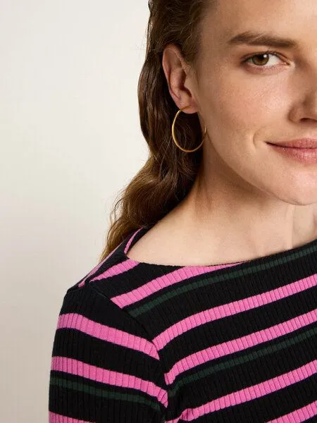 LANIUS LANIUS U-Bootshirt mit Streifen aus Bio-Baumwolle, Black/ pink, – Produktbild 3 von 4