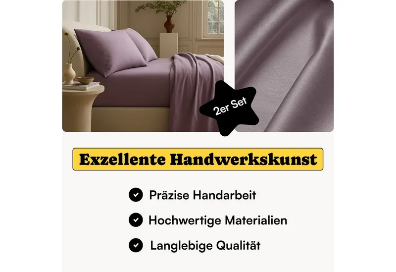 Seralino Kissenbezüge Mako Satin Kissenbezug (100% Bio Baumwolle) weich, hautfreundlich, (2 Stück), Fairtrade/ GOTS zertifizierte uni Kissenhülle mit Reißverschluss, Lila, – Produktbild 2 von 5