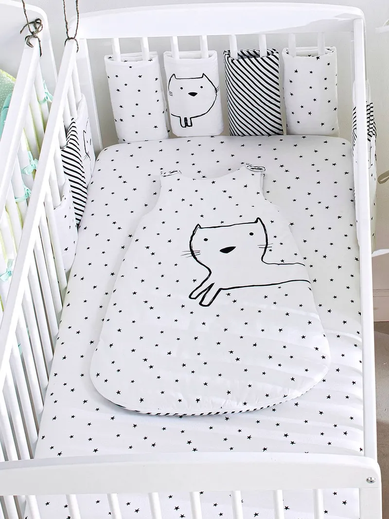 Vertbaudet 2er-Pack Baby Spannbettlaken, Grau meliert/weiß, – Produktbild 3 von 3