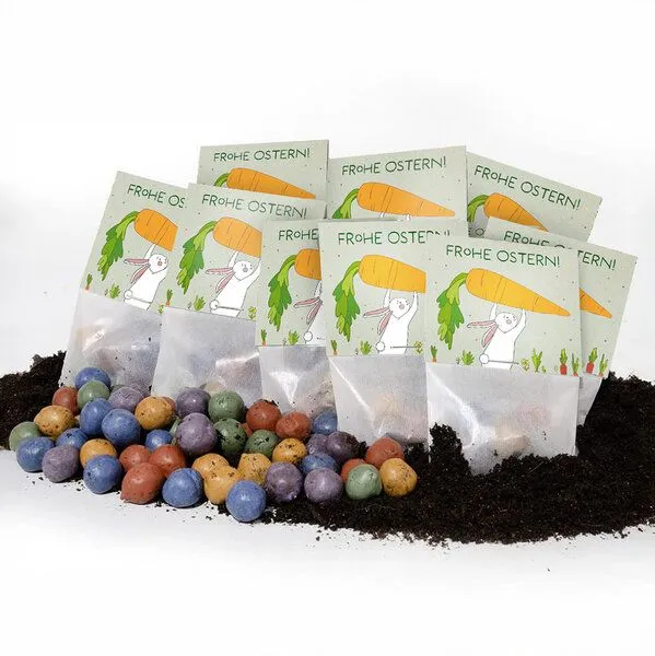 Die Stadtgärtner Die Stadtgärtner 10x5 Blumenmurmeln im Tütchen "Hase mit Möhren" I Ostergeschenk für Kinder I Kleinigkeit zu Ostern I Geschenk zu Ostern I Kleine Geschenk für Osternest oder Osterkörbchen – Produktbild 4 von 4