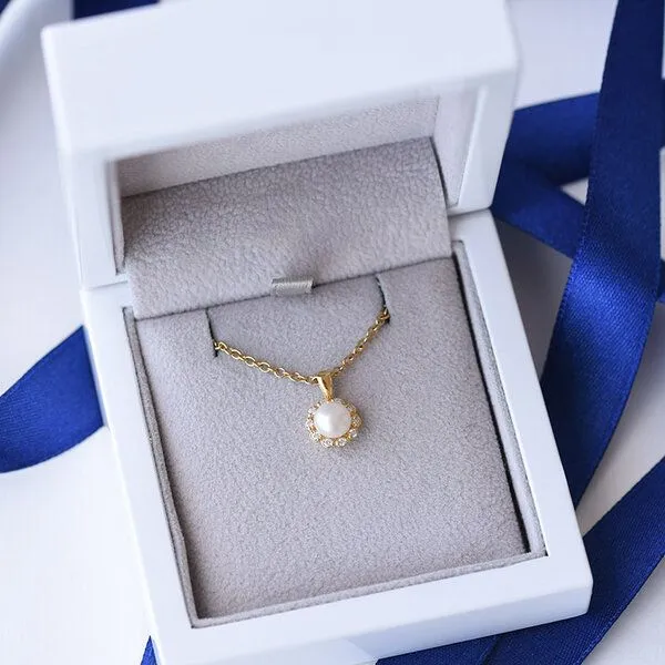 Eppi Eppi Goldene Halo-Halskette mit Perle und Diamanten Maviga, Gold, – Produktbild 3 von 3