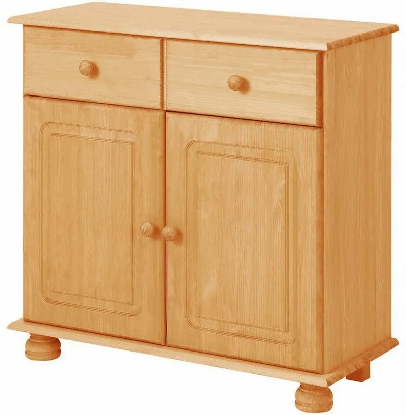 OTTO home Sideboard Mette Kommode mit 2 Türen & 1 Schubladen, die optisch geteilt ist, Kommode mit gefrästen, kugelförmigen Füßen, 2 Türen und 1 Schublade, Beige, – Produktbild 5 von 5