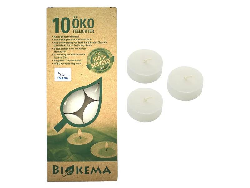 BIOKEMA BIOKEMA Klimaneutrale Bio-Teelichter ohne Hülle 10er Schachtel – Produktbild 1 von 2