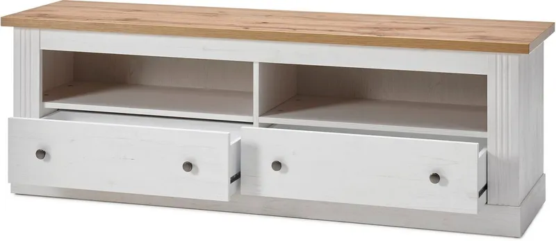 OTTO home Wohnwand Westminster, Anbauwand im Landhausstil, Komplettset, Wohnzimmer-Set, (Set, 4-St), Set besteht aus 1 Vitrine, 1 Lowboard, 1 Kommode und 1 Wandregal, Weiß, – Produktbild 4 von 8