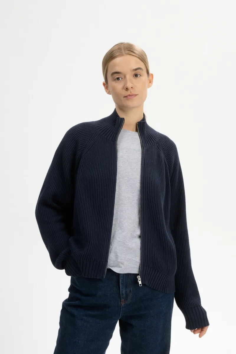MELA MELA Damen vegan Rippenstrickjacke Kamuka Navy, Extra dunkelblau, – Produktbild 2 von 2