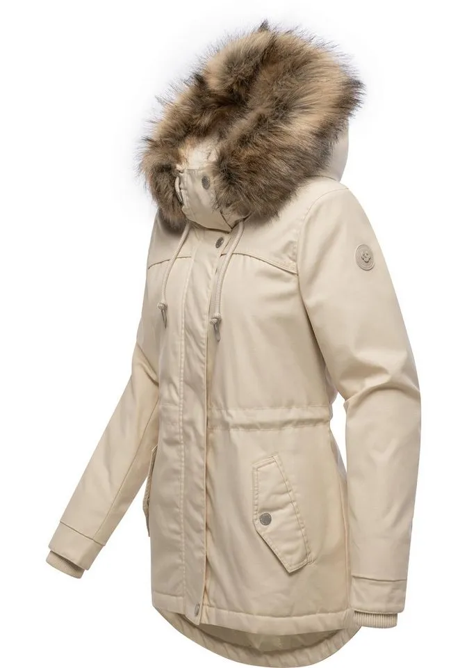 ragwear ragwear Winterjacke Tawny Short YOUMODO Warme Jacke mit großer Kapuze und Kunstfellkragen, Beige, – Produktbild 3 von 5