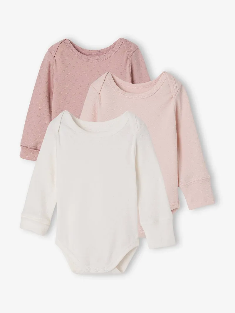 Vertbaudet Vertbaudet 3er-Pack Baby Schlupfbodys mitwachsend Pointelle-Strick, Rosa, – Produktbild 1 von 4