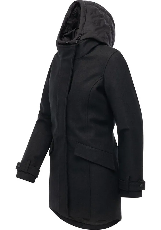 ragwear ragwear Wintermantel Petuja Felt YOUMODO Klassischer Damen Kurzmantel mit Kapuze, Schwarz, – Produktbild 3 von 4