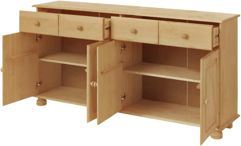 OTTO home Sideboard Mette Kommode mit 4 Türen & 2 Schubladen, die optisch geteilt sind, aus massiver Kiefer, dekorative Fräsung, 2 verstellbare Einlegeböden, Beige, – Produktbild 5 von 5