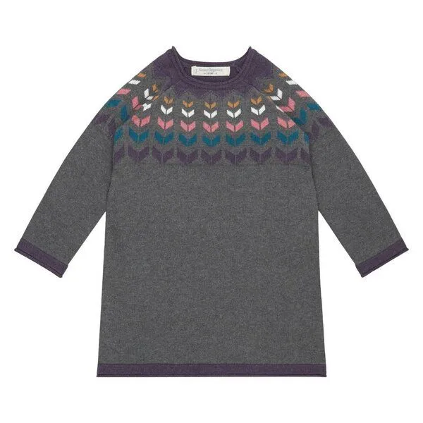 Sense Organics sense-organics Mädchen Strickkleid dunkelgrau bunte Passe – Produktbild 1 von 2