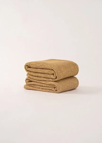 AmourLinen AmourLinen Waffel-Badetücher aus Leinen, 2er-Set, Gold, – Produktbild 1 von 3