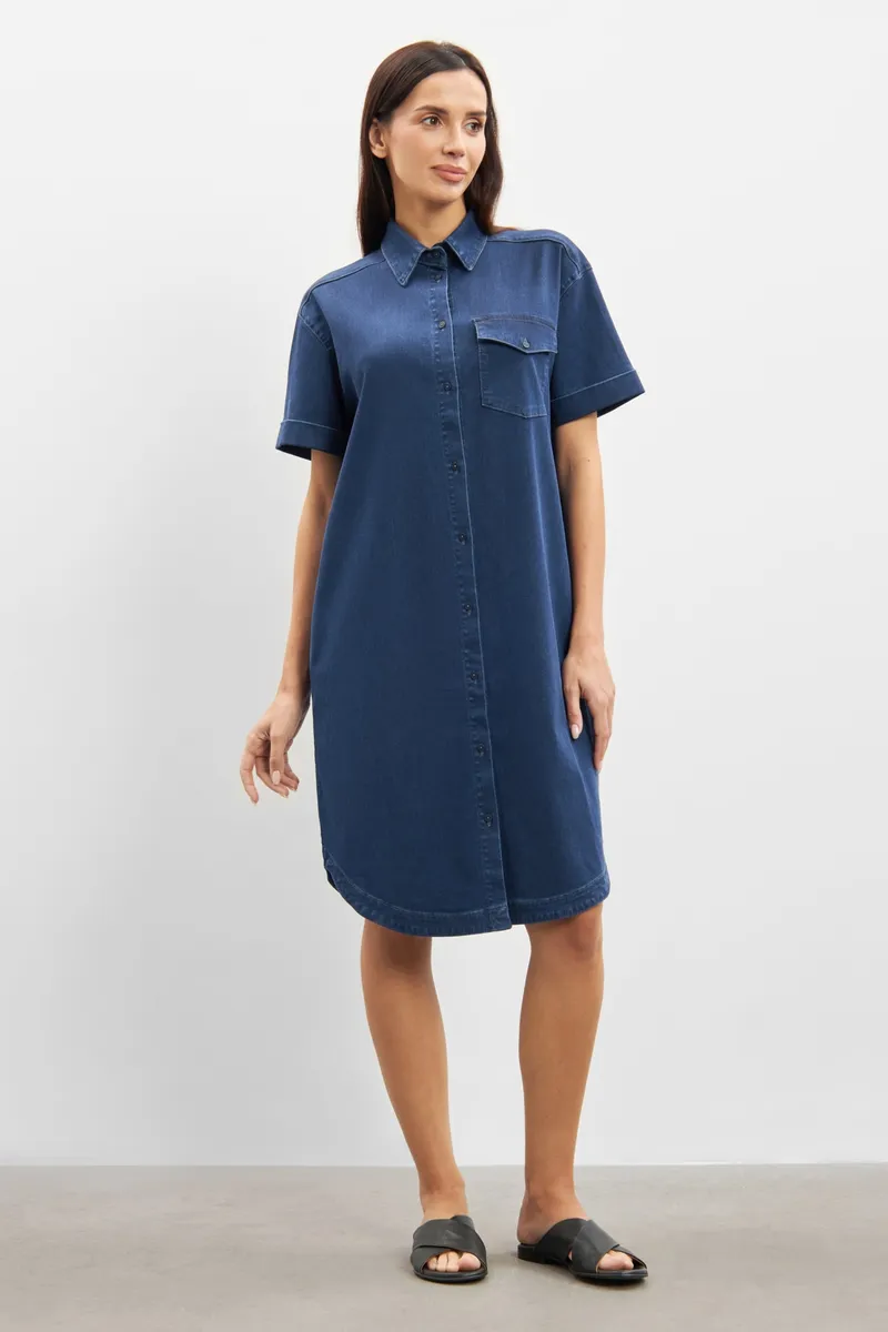 LAURIE LAURIE Damen vegan Denim Shirtkleid Utta Oversize Ss Medium Blue Denim, Extra dunkelblau, – Produktbild 2 von 2