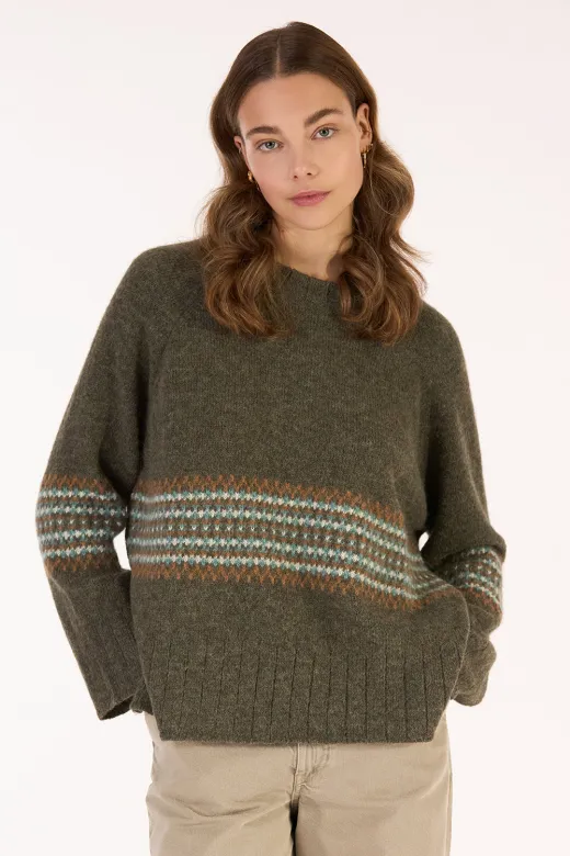 Les Racines Du Ciel Les Racines Du Ciel Alpaka Jacquard Pullover Modell: Jane, Kaki mix, – Produktbild 1 von 1