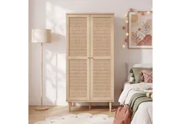 OTTO home Kleiderschrank ELLIAN, Kinderzimmerschrank, Rattan, Wiener Geflecht, 80cm breit (B/H/T ca. 80/166/41 cm) Boho-Stil, Holzfüße, Metallgriffe, Made in EU, viel Stauraum, FSC® – Produktbild 1 von 1