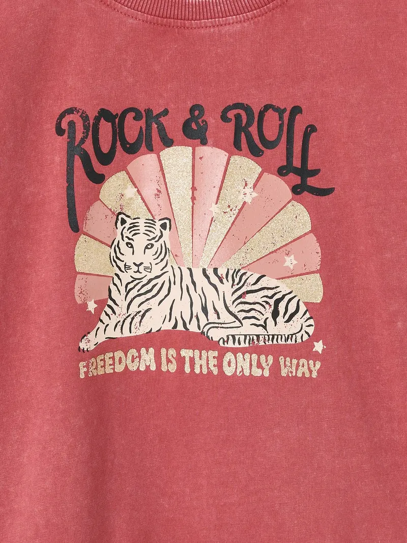 Vertbaudet Shirt mit Glitzerdetails und Used-Effekt Mädchen, Altrosa, – Produktbild 3 von 3