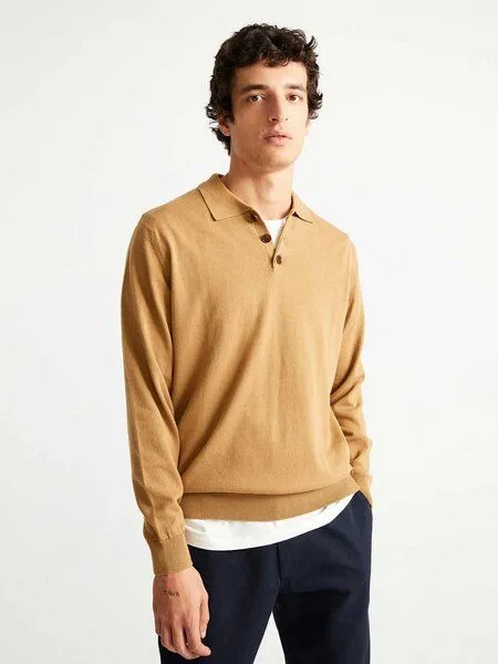 thinking mu thinking mu Vincent Knitted Polo, Gelb, – Produktbild 1 von 4