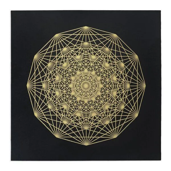 Veskor Cassiopeia Veskor Cassiopeia DEMIHEPTERAKT Heilige Geometrie Linoldruck | 50 × 50 cm | Gold auf Schwarz – Produktbild 1 von 4
