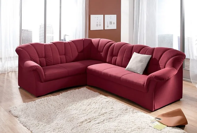 DOMO collection Ecksofa Papenburg B/T/H: 242/190/84 cm L-Form, wahlweise mit Bettfunktion, Langer Schenkel links oder rechts, Rot, – Produktbild 2 von 5