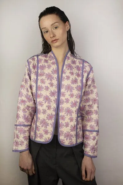 Kiwistories Gesteppte Wendejacke Leinen Viskose I made in Portugal I Print, Lila, – Produktbild 2 von 4
