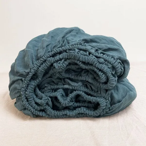 nordery nordery Spannbettlaken - 100% europäisches Leinen - Stonewashed, Graublau (blau), – Produktbild 2 von 4
