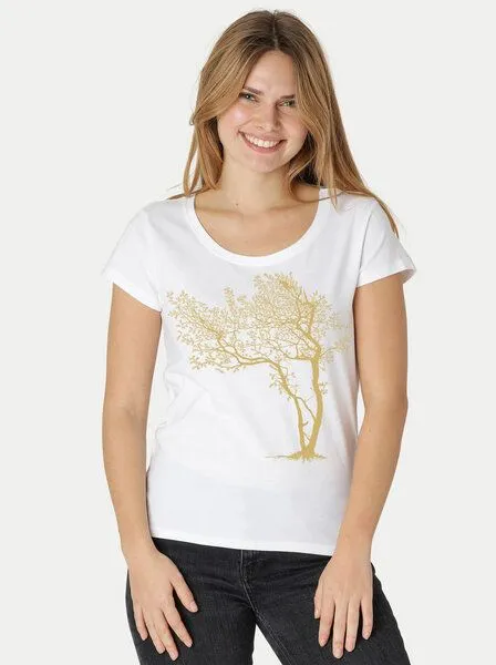 Peaces.bio - handbedruckte Biomode Peaces.bio - handbedruckte Biomode Bio-Damen-Loosefit-T-Shirt Fancy Tree, Weiss, – Produktbild 1 von 2