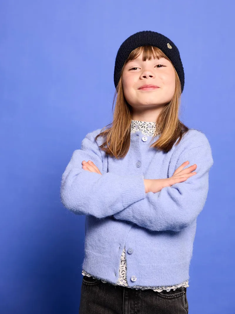 Vertbaudet Flauschige Strickjacke Mädchen, Blau, – Produktbild 1 von 4