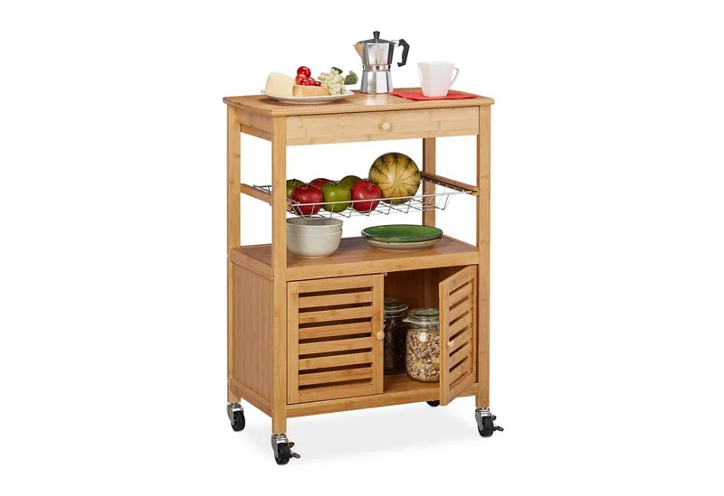 RELAXDAYS RELAXDAYS Küchenwagen aus Bambus, (1 St), Braun|silberfarben, – Produktbild 1 von 5