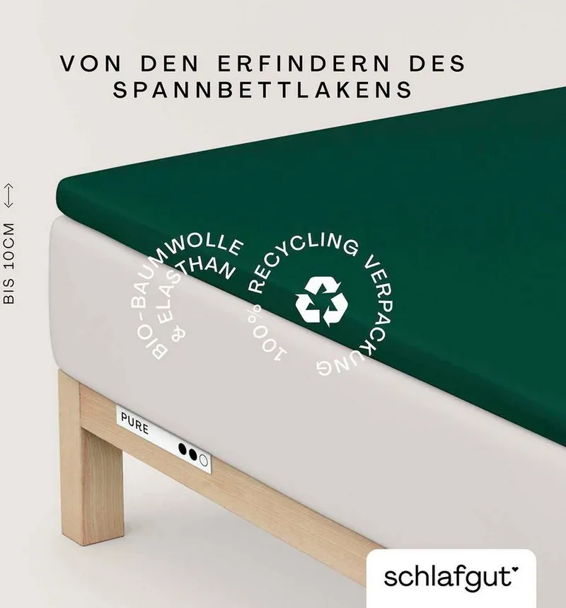 Schlafgut Schlafgut Spannbettlaken PURE TOPPER Bio-Baumwolle mit Elasthan 170 g/m² für Topper bis 10 cm, Jersey-Elasthan, Gummizug: rundum, (1 Stück), PREMIUM Laken für Matratzen bis 10 cm Höhe, dehnbar, blickdicht, Grau, – Produktbild 2 von 5