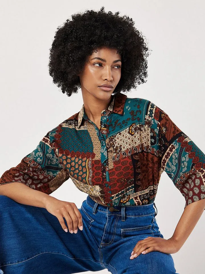Apricot Apricot T-Shirt Patchwork-Paisley-Shirt in Box-Fit, Rot, – Produktbild 3 von 5