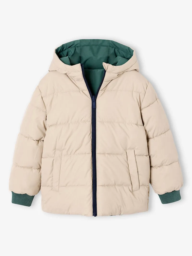 Vertbaudet Wendbare Jungen Jacke mit Kapuze und Polyester salbei, Salbeigrün, – Produktbild 2 von 4