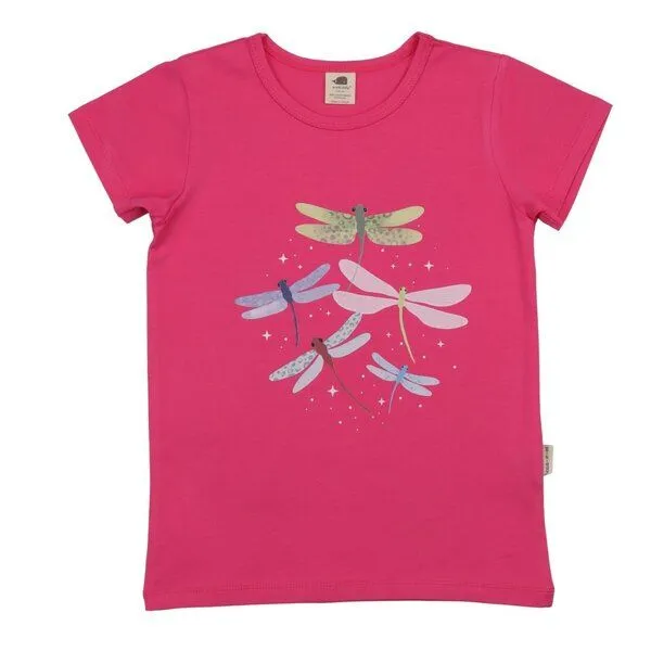 Walkiddy Walkiddy T-Shirt Pink Bunte Libellen-Frontprint Bio-Baumwolle GOTS – Produktbild 1 von 2