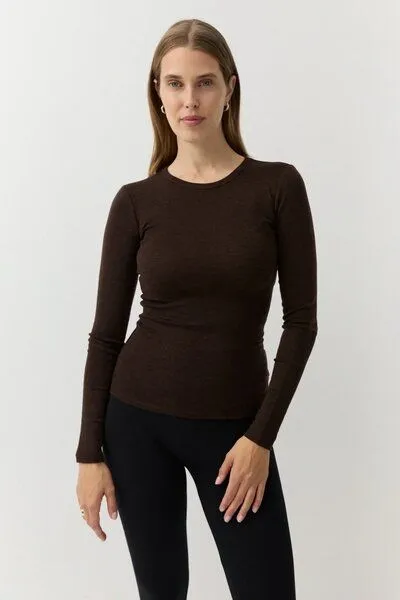 The Slow Label The Slow Label Langarm-Shirt aus Merinowolle, Taupe melange (beige), – Produktbild 2 von 4