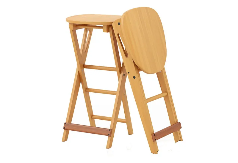 COSTWAY COSTWAY Barhocker Bambus, Sitzhocker klappbar (2 Set), ohne Lehne, Sitzhöhe 61cm, 150kg, Beige, – Produktbild 1 von 5