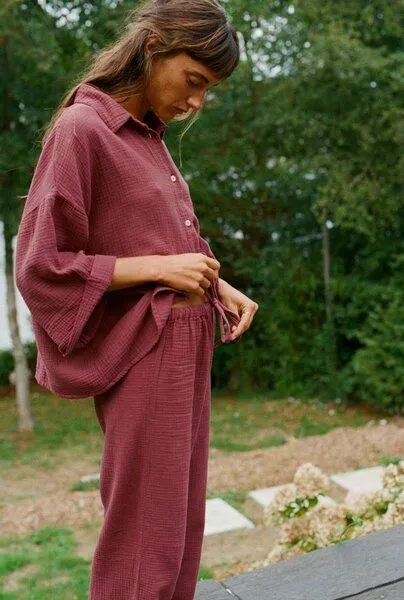 Nénés Nénés Pyjama-Hose aus Baumwollgaze – Axelle, Pflaume, – Produktbild 4 von 4