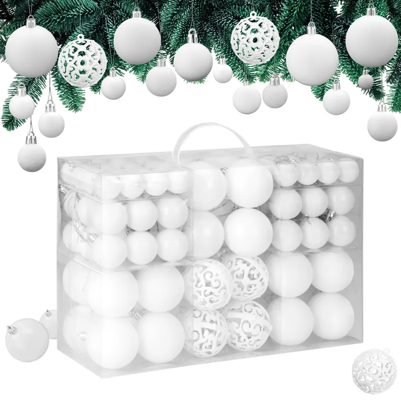 Casaria® Weihnachtskugeln Weiß 100-tlg in matt, glänzend & glitzernd – Produktbild 1 von 2