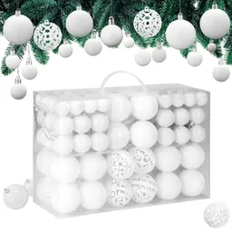 Casaria® Weihnachtskugeln Weiß 100-tlg in matt, glänzend & glitzernd – Produktbild 1 von 1