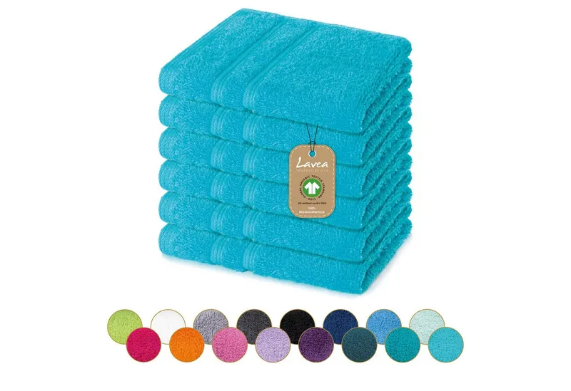 Lavea Seiftuch Bali Seiftücher, Waschlappen Frottee 30x30 cm, Weiches Bio-Baumwollfrottee (Set, 6-St), kleine Handtücher, Handtuch-Set, GOTS-zertifiziert, Blau, – Produktbild 1 von 4