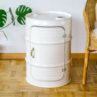 Lockengelöt Lockengelöt Nachttisch/Couchtisch mit Tür aus einem kleinen Ölfass, Weissweiss, – Produktbild 2 von 3