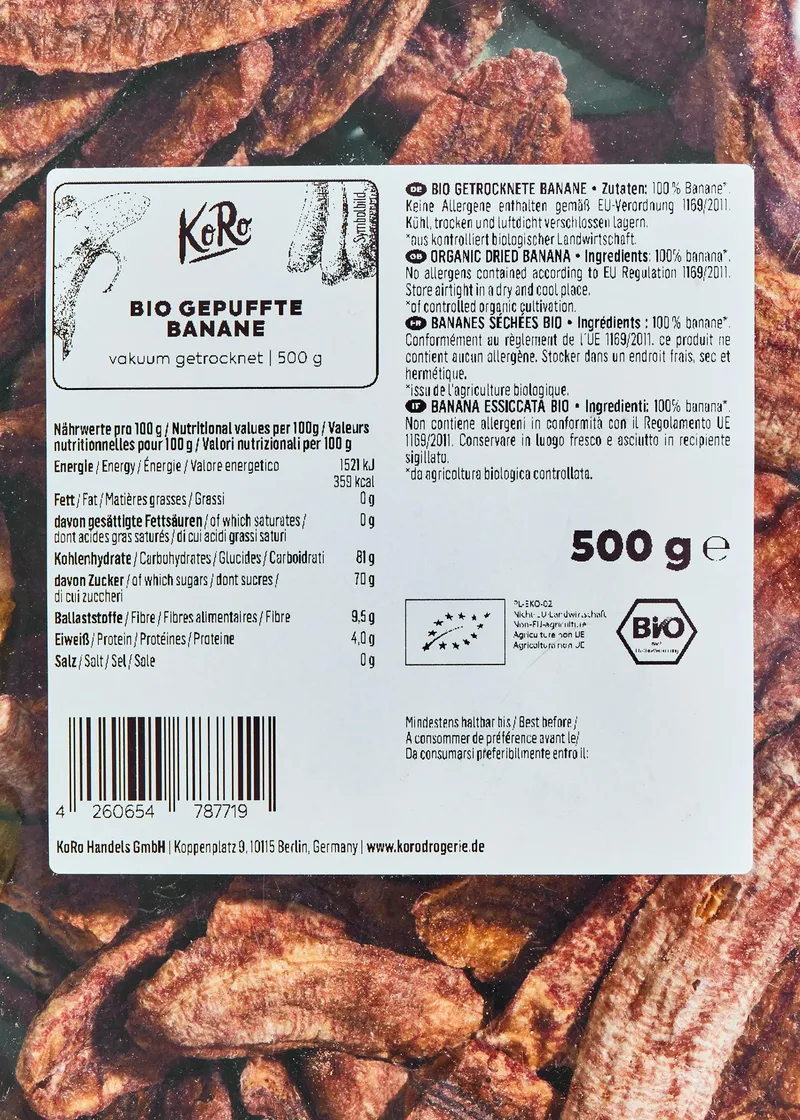 KoRo Gepuffte Bio Banane 500 g – Produktbild 3 von 5