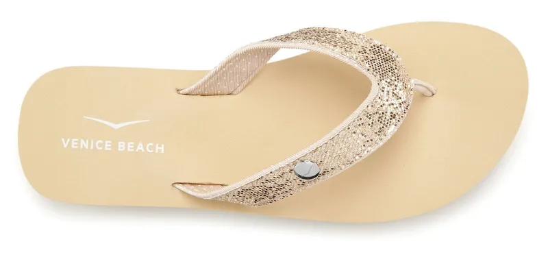 VENICE BEACH VENICE BEACH Sandale, Badeschuh, Badelatsche, Flip Flop, Badeschlappe, Pantolette Badezehentrenner Zehentrenner mit wasserabweisender und leichter Sohle VEGAN, Goldfarben, – Produktbild 4 von 5