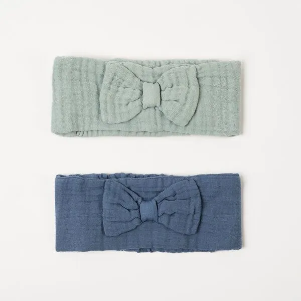 OrganicEra Musselin-Stirnband - 2 Stück, 'OrganicEra' aus Bio-Musselin, Grün & blau, – Produktbild 1 von 1