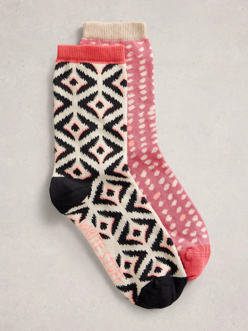 White Stuff 2er-Pack Socken Geo-Print - 39-41, Rosa multi, – Produktbild 1 von 2