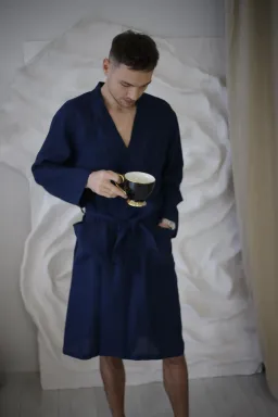Amber Linen Amber Linen Herren vegan Bademantel Marineblau – Produktbild 1 von 1