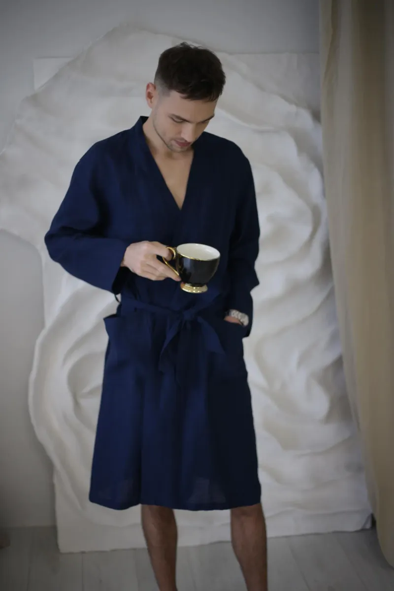 Amber Linen Amber Linen Herren vegan Bademantel Marineblau, Extra dunkelblau, – Produktbild 1 von 1