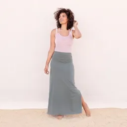Jaya Jaya INDRA - Damen - Maxi-Rock aus elastischer Biobaumwolle mit doppeltem Bund, High Waist - Low Waist tragbar – Produktbild 1 von 1