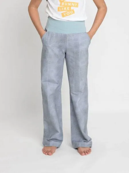 Babbily Babbily Weite Schlupfhose | wächst mit, drückt nicht | verstellbarer Komfortbund, Bio-GOTS, Blau - hellblau jeans, – Produktbild 3 von 4